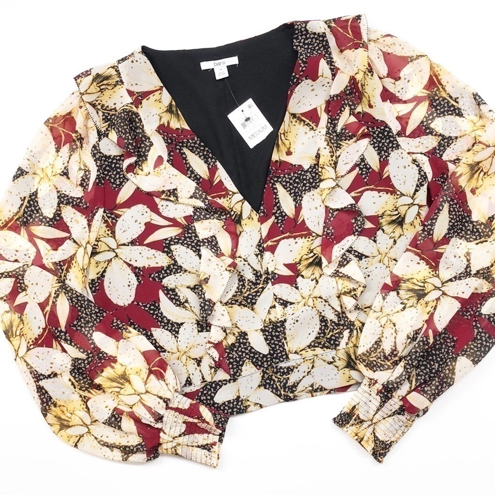 NWT Bar III Shadow Bloom floral printed ruffle crop top - Picture 2 of 8